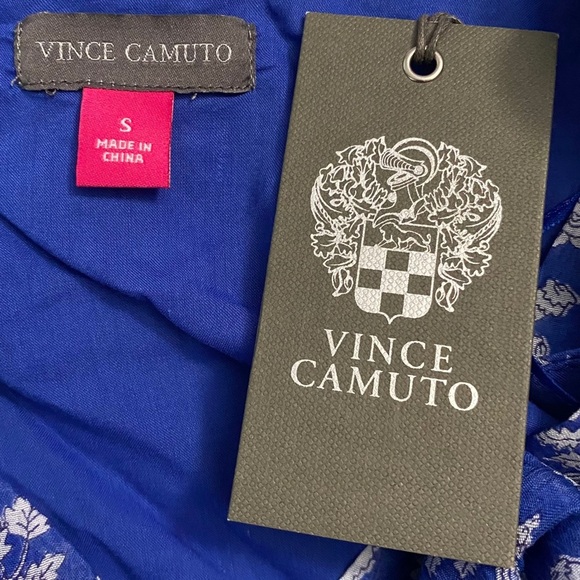 Vince Camuto Blue Gray Floral Print Smocked Waist Balloon Sleeve Peplum Small - Picture 5 of 16